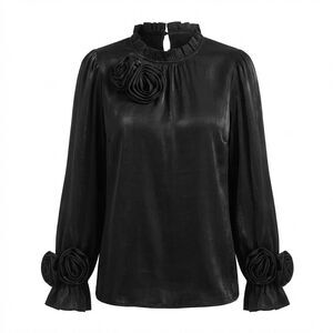 Shein Curve Black Rose Blouse Women’s 3XL Sheer Formal Fashion Top Shirt